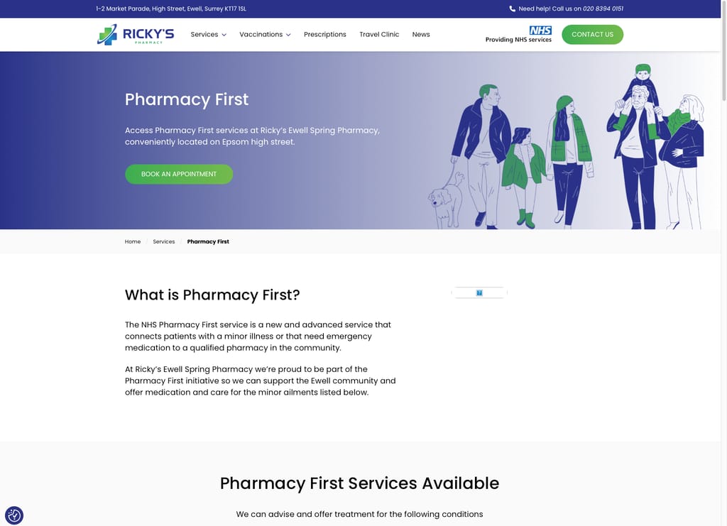 Ricky's Pharmacy - Pharmacy First - Website Development